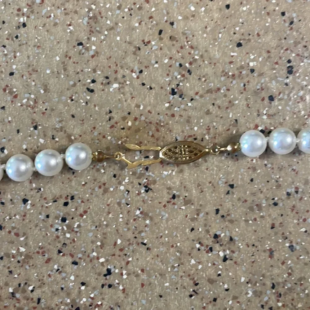Pearl Necklace Hand Knotted Traditional Gold Filigree Hook Closure